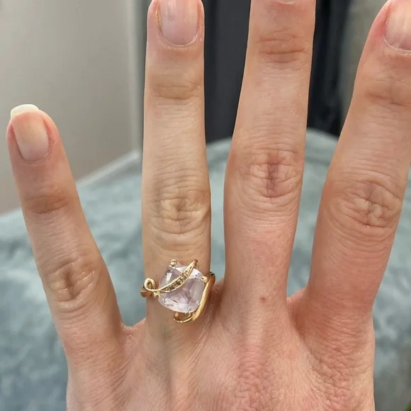 Beautiful Art Nouveau Style Rose Gold Pink Amethyst and Diamond Ring